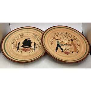 Pennsbury Pottery - Amish Couple and Riding in a Wagon Decorative Pie Plates (2)